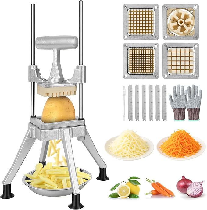 Commercial Vegetable Chopper Dicer w/3 Replacement Blades Onion Dicer Commercial Heavy Duty Vegetable Fruit Chopper Stainless Steel French Fry Cutter
