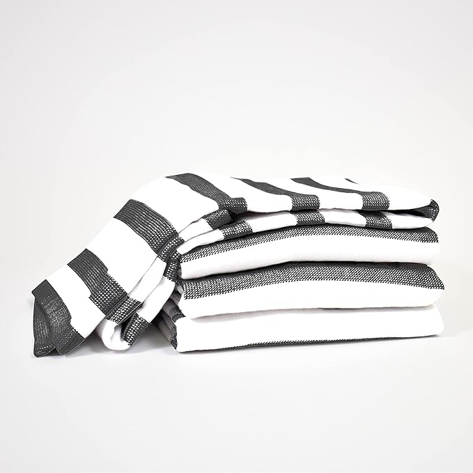 Realm 100% Cotton Stripe Pattern Kitchen Dish Cloths | Jet Black 13" x 13" Inch Soft, Plush & Absorbent Quick Drying Dish Towels (6 Pack)