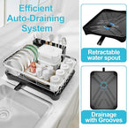 Dish Drying Rack 304 Stainless Steel Dish Rack with Drainboard,Space Spaving Auto-Draining Drying Racks for Kitchen Counter,Large Capacity Dish Racks for Bowls, Cups, Dish Drainer Black