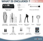 HMYBAR® Mixology Bartender kit | Cocktail Shaker Set | Boston Shaker Set, 20/28 OZ | Martini Making Set for Home Bar. Total 31 pcs incl 39-Recipe Cocktail Cards. Silver Tools. Bamb Stand Black Color