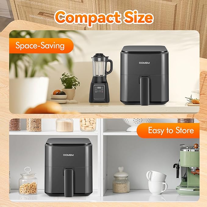 3 Qt Compact Air Fryer with Non-Stick Basket and Rack, User Friendly Simple Touchscreen, Cook in Simple Steps, Low-Oil Cooking Small Air Fryer, Space Saving Cooker