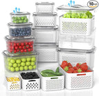 10Pack Fruit Storage Containers for Fridge - Berry Containers with Vent and Handle Lids, Fruit Containers for Fridge with Colander, lettuce keeper for Refrigerator Organizers and Storage