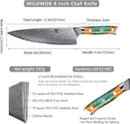 WILDMOK Chef Knife, 8 inch Japanese Damascus Steel Chef Knife, Resin Handle kitchen knives, professional sharp chef's knives for kitchen