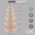 COOK WITH COLOR Mixing Bowls with Lids - 12 Piece Plastic Nesting Bowls Set includes 6 Prep Bowls and 6 Lids, Non Slip Bottom and Embossed Design - Microwave Safe (Cream)