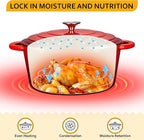 Velaze 7.5 QT Dutch Oven Pot with Lid, Enameled Cast Iron Dutch Oven with Dual Handles for Sourdough Bread Baking, Cooking, Non-stick Enamel Coated Cookware (RED)