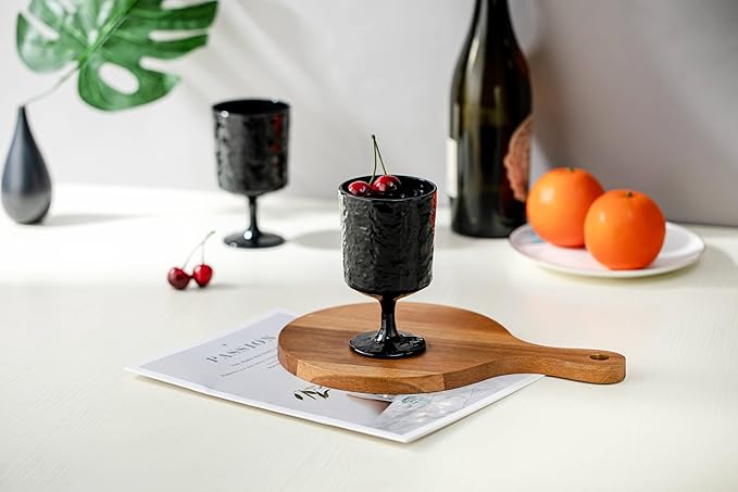 KX-WARE Iceberg Acrylic All-Purpose Wine Glasses, 12-ounce Plastic Stem Wine Glasses, set of 8 Black