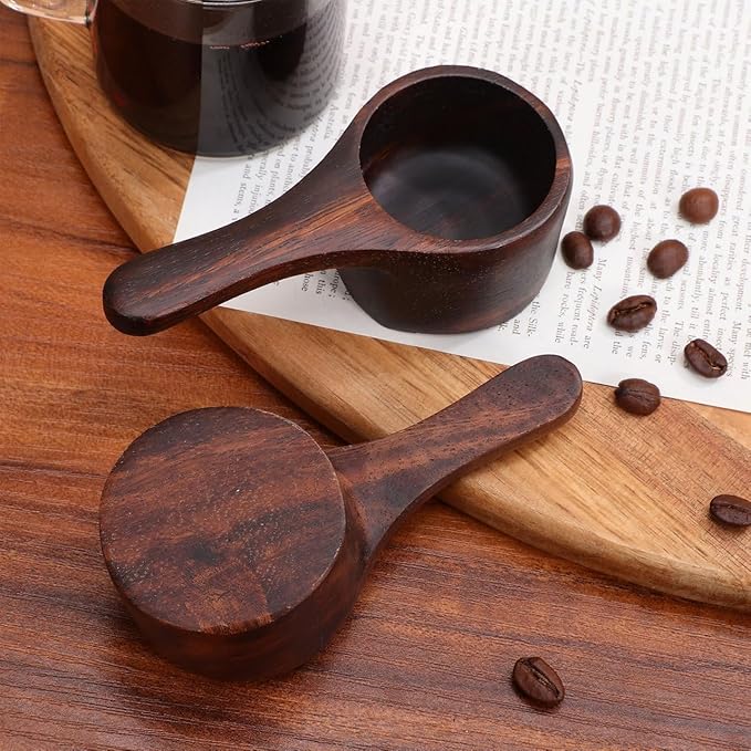 Yardwe 2Pcs Wooden Coffee Scoop Mini Measuring Spoons for Coffee Tea Sugar Milk Powder