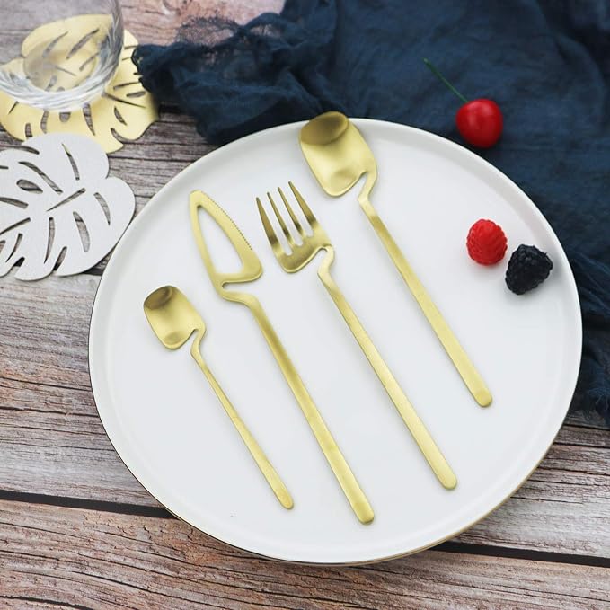JASHII Flatware Set 32-piece Silverware Set Matte Finished Cutlery Set Service for 8 Include Knife/Fork/Spoon/Coffee spoon Dishwasher Safe (Gold)
