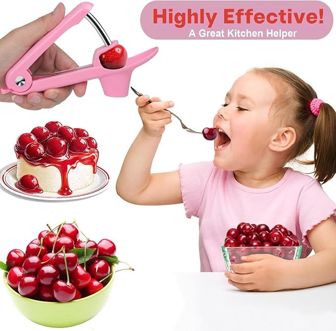 Cherry Pitter Tool, Cherry Stone Remover, Cherry Corer, Pink, ABS Plastic & Stainless Steel Handle