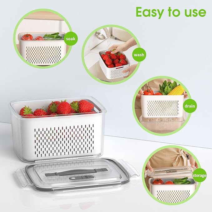 Fruit Storage Containers for Fridge - 5 Size Berry Containers for Fridge Keep Fresh with Colanders and Vent Handle Lids, Clear Vegetable Storage Containers for Refrigerator, Lettuce Keeper