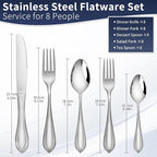 18/10 Stainless Steel Flatware, Heavy Duty Silverware Set for 8, Forged Thick Kitchen Silverware, Dishwasher Safe, Ideal for Gift