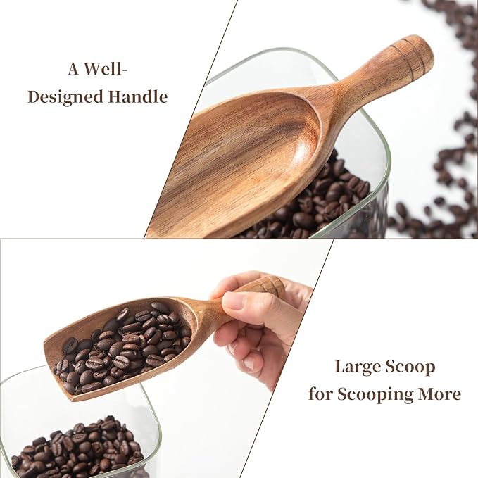 Large Wooden Coffee Scoop, 4pcs Coffee Scoops for Big Jars Canisters, Acacia Wood Ground Coffee Shovel Scooper Multipurpose, Kitchen Scooping Tool Beans Salts Spice Powder Tea Shovels