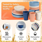 Wheat Straw Dinnerware Sets,64-Piece Plates and Bowls Sets for 8-Unbreakable,Reusable Plastic Dish Set-Dinner Plate/Dessert Plate/Cereal Bowl/Cup/Utensils-Microwavable Dishwasher Safe 64P-Blue