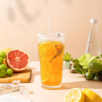 20oz Ribbed & Floral Glass Tumbler Set of 4 – Reusable Glass Cups with Lid and Glass Straw, To-Go Iced Coffee Cups for Water, Smoothie, Milk, Cocktail & More – Perfect for Daily Use & Travel