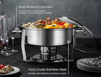 Chafing Dish for Buffet Set, by Kook, Catering Food Warmers, Round Dishes, Warmer Tray, Stainless Steel with Glass Cover and Holder, for Parties, Dinners, 4.5 Qt