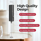 YARRAMATE Mini Powerful Milk Frother Wand, Fast Battery Operated Coffee Mixer, Handheld Drink stirrer, Electric whisk Foam Maker for Lattes, Cappuccino, Matcha, Hot Chocolate (Black)