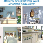 ROTHLEY Stainless Steel Hanging Pot Rack Hanger: 23.7 Inch Brass Pot and Pan Hanger Wall Mounted Hanging Pot Bar Rack Heavy Duty Pot Hangers Kitchen Rail with 8 S Hooks