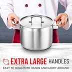 Stainless Steel Stockpot with Lid 8 Quart, Durable 18/8 Stainless Steel, Impact-Bonded Base for Even Heating, Riveted Handles, Oven & All Stove Compatible, Safe Up To 500°F (260°C)