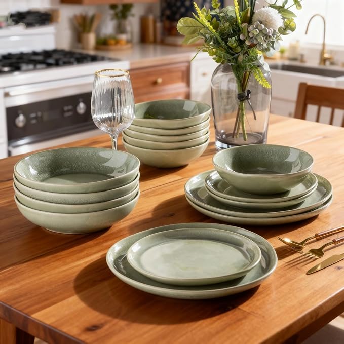 AmorArc Ceramic Dinnerware Sets,Handmade Reactive Glaze Stoneware Plates and Bowls Set,Highly Scratch Resistant | Dishwasher & Microwave Safe Dishes Set,Service for 4 (12pc)