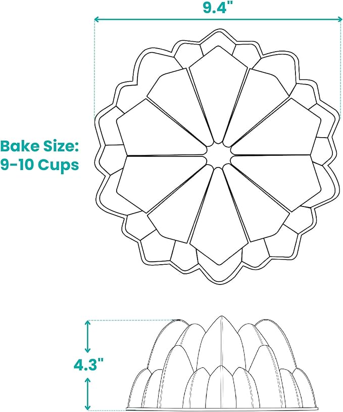 Baker's Secret Fluted Cake Pan, Cake Pans, Novelty Cake Pan, Die Cast Aluminum Cake Pans, 2 Layers Non-stick Coating, Novelty Cake Pan - The Cast Aluminum Collection (Cascade)