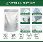 50pcs 1 Quart Mylar Bags for Food Storage 6x9 Stand Up Heat Sealable Foil Pouches, Resealable Smell Proof Freeze Dryer Bags for Long-Term Food Storage