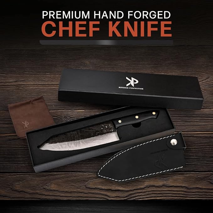 Kitchen perfection Handmade Chefs Carving Knife For Meat Cutting- Extremely Sharp Cooking Knife 8 Inch -Hand Sharpen Best Gift For Men - High Carbon Steel w/Leather Sheath