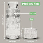 Bedside Water Carafe and Glass Set, 21.6oz Water Carafe with 6oz Glass Cup with Lid, Clear