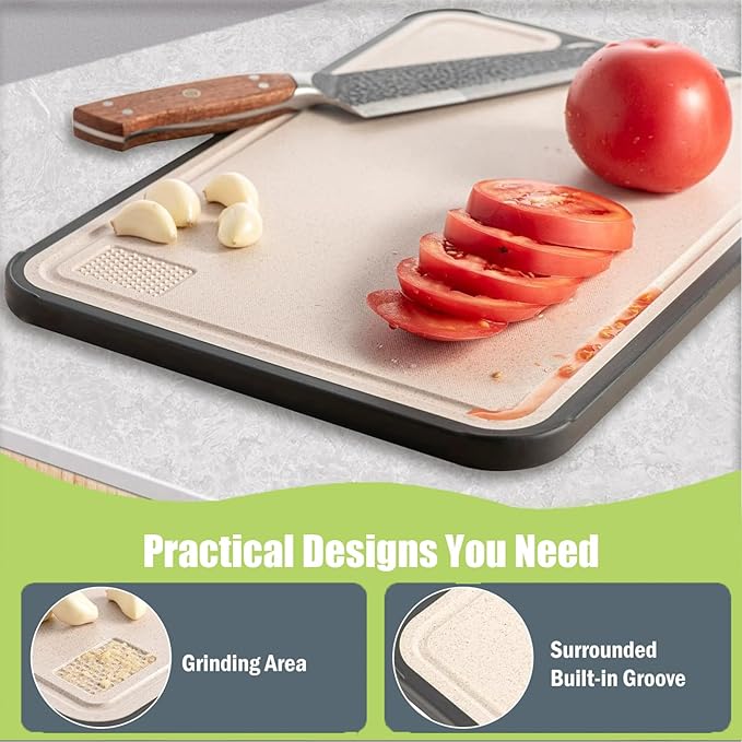 Titanium Cutting Board,Double Sided Steel Cutting Boards for kitchen,Stainless Steel/Wheat straw pp Board for meat,non toxic Chopping,15 * 10 Inch,Dishwasher Safe