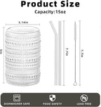 Vintage Hobnail Drinking Glasses Set of 12, 15oz Textured Tumblers - Embossed Clear Bar Glasses for Cocktails, Beer, Whiskey, Dishwasher-Safe Highball Cups for Kitchen, Juice & Mixed Drinks