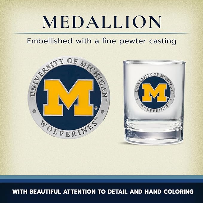 Heritage Pewter Michigan Double Old Fashion | Double Rocks Glass 14 OZ for Liquor | Expertly Crafted Pewter Glass