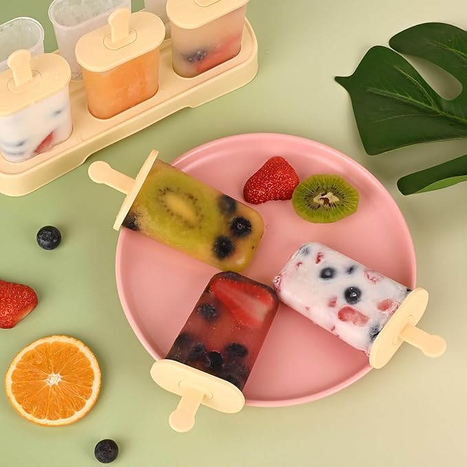 WMKGG Popsicles Molds Set, 6 PCS Ice Pop Mold,Homemade Ice Cream Mould with Sticks, Popsicle Maker(Yellow)