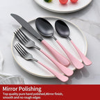 20-Piece Black and Red Silverware Set 18/0 Stainless Steel Flatware Warm Pink Handle Cutlery Set Service for 4 Dinner Knives Forks Spoons Set Mirror Finish Dishwasher Safe