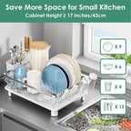 MOUKABAL Dish Drying Rack - Stainless Steel Dish Rack, Dish Racks for Kitchen Counter, Drying Rack Kitchen with Removable Utensil Holder, Drainboard and Glass Organizer (White)