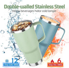 20oz Stainless Steel Insulated Tumbler with Handle, Double Wall Vacuum Insulated Coffee Mug, Leak Proof Travel Mug, Hot & Cold Drink, Green Tea, 1 Pack