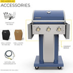 Permasteel 3-Burner Propane Gas Grill, 30,000 BTUs BBQ Grill with Cast Iron Grates, Foldable Side Tables & Tool Hooks, Outdoor Grill, Azure