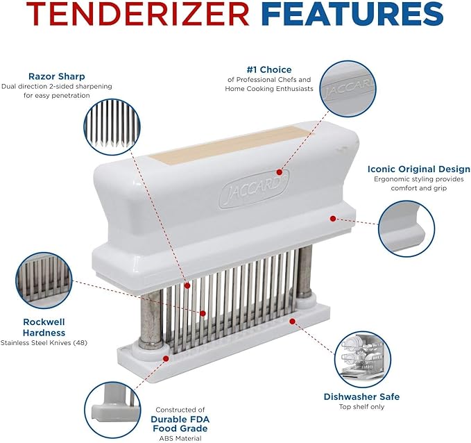 Jaccard 200348T, 48 Blade Durable Meat Tenderizer with Stainless Steel Razor Sharp Needle, Cooking Gadget for Tenderizing Chicken, Beef, Pork, Veal, BBQ, Tan