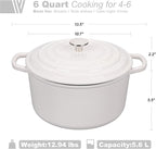 Enameled Cast Iron Dutch Oven Pot with Lid, for Sourdough Bread Baking, Round Dutch Ovens, 6 Quart, White