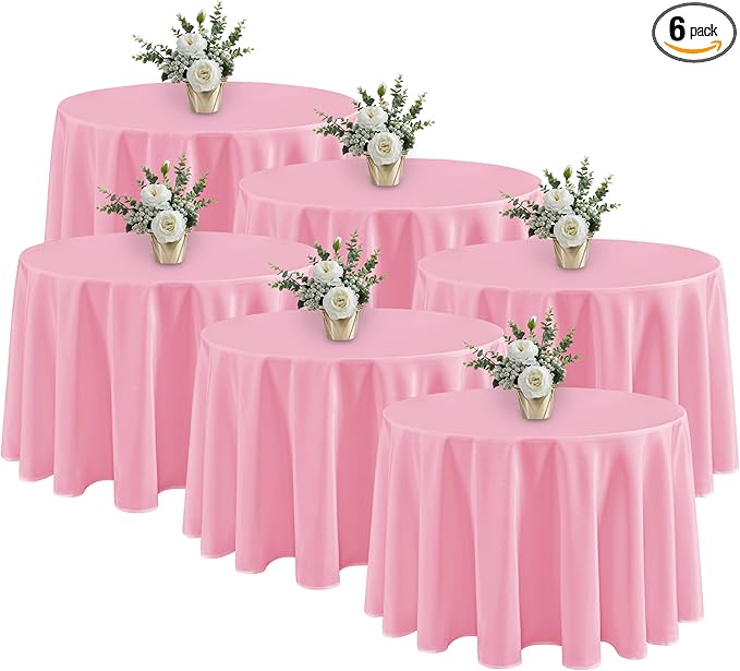 Fitable 6 Pack Pink Round Tablecloths - 120 Inches in Diameter - Stain Resistant and Washable Table Clothes, Polyester Fabric Table Covers for Wedding, Party, Banquet, Formal Events