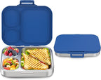 Stainless Steel Bento Box Kids, Leak Proof Metal Bento Lunch Box,3 Compartments 304 Stainless Steel Bento Lunch Containers for School and Office,Dishwasher Safe, BPA-Free(Blue)