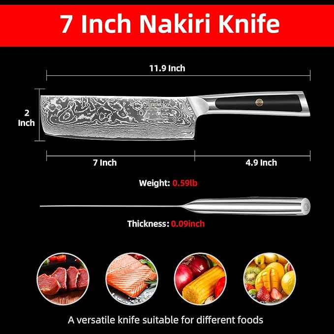 Sunnecko Damascus Kitchen Knife 7 Inch Cleaver Knife VG-10 Stainless Steel Chopping Knife with Solid Handle Nakiri Knife Perfect for Professional Use or Home Cooking Enthusiast