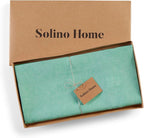 Solino Home Linen Cloth Tablecloth 52 x 52 Inch - 100% Pure Linen Chambray Aqua Square Tablecloth - Athena, Machine Washable Table Throw for Summer