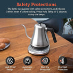 COSORI Gooseneck Electric Kettle with 5 Variable Presets, Pour Over & Coffee maker, 100% Stainless Steel Inner Lid & Bottom, 1200 Watt Quick Heating, 0.8L, Silver
