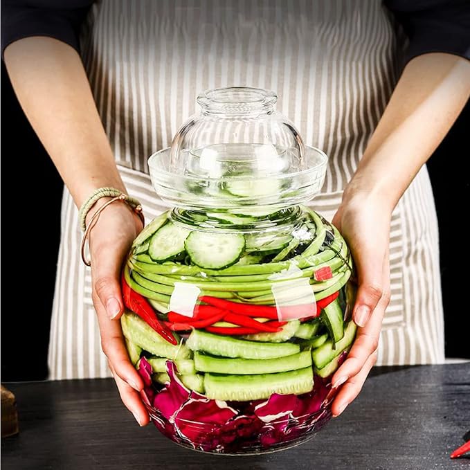 1.5L Glass Jar with Lid Fermentation Jar, Traditional Fermenting Kit Crock with Water Seal Airlock Lid, Pickle Jar for Pickles Kimchi, Sauerkraut, Wine Brewing Kombucha