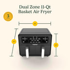 Cuisinart Dual Basket Air Fryer, Two Baskets Totals 11 QT, 4 Function Air Fryer to Air Fry, Roast, Bake & Keep Warm, Features Sync Finish & Settings, Toss Reminder, Automatic Warm Mode & Auto-Pause