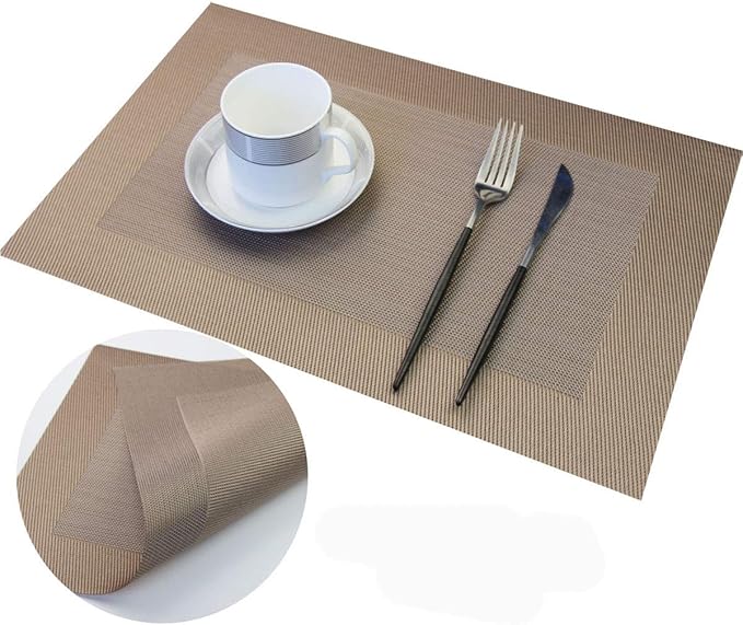 PIGCHCY Placemats Vinyl Washable Table Mats Elegant Non-Slip Placemats for Dinner Table Set of 4 (Champagne)