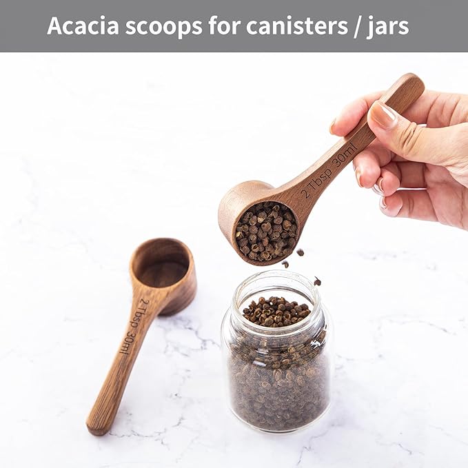 4PCS Wooden Scoops Acacia Wood Scoop For Jars Small Scoop For Coffee Measuring Spoons Wooden Scoops For Containers Daily Powder Salt Bath Soap Scooper(30ml)