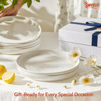 Sweese Porcelain Dinner Plates Set of 6, 10.5 Inch Dish Set - Dishwasher, Microwave, Oven Safe, Scratch Resistant, Kitchen Serving Dishes - White