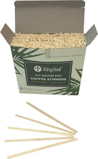 10,000 Count | KingSeal Bamboo Coffee Stirrers, Stir Sticks, 5.5 inches, Square End, 100% Renewable and Biodegradable - 10 Boxes x 1000 Stirrers