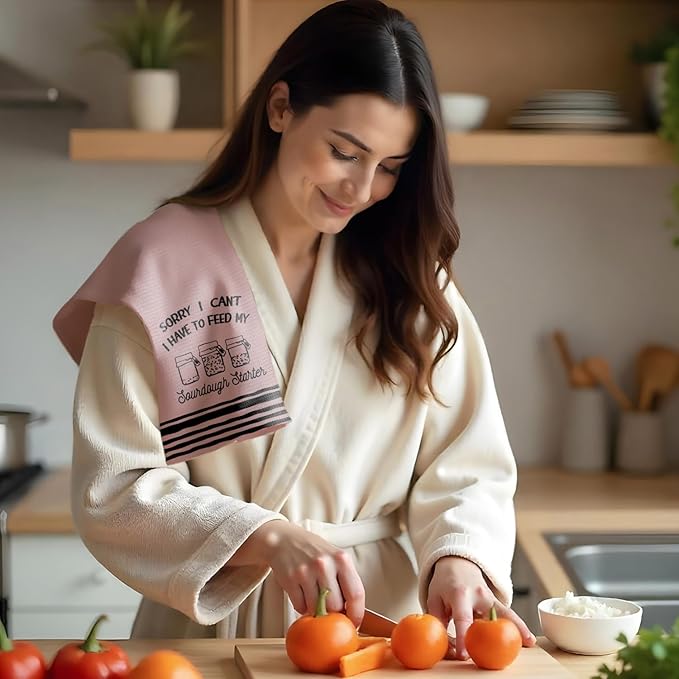 Funny Sourdough Baking Kitchen Towels, Gifts for Sourdough Bakers Tea Dish Towels for Kitchen, Baking Lover Gifts Decorative Hand Towels, 16x24 Inch Pink Background