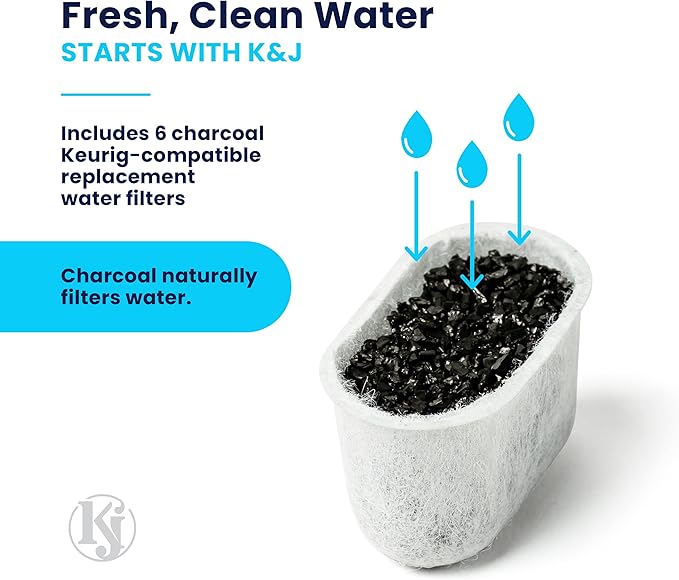 K&J Replacement Charcoal Water Filters Compatible With KEURIG - Universal Fit (NOT CUISINART) for Keurig 2.0 (and older) Coffee Machines (6-Pack)